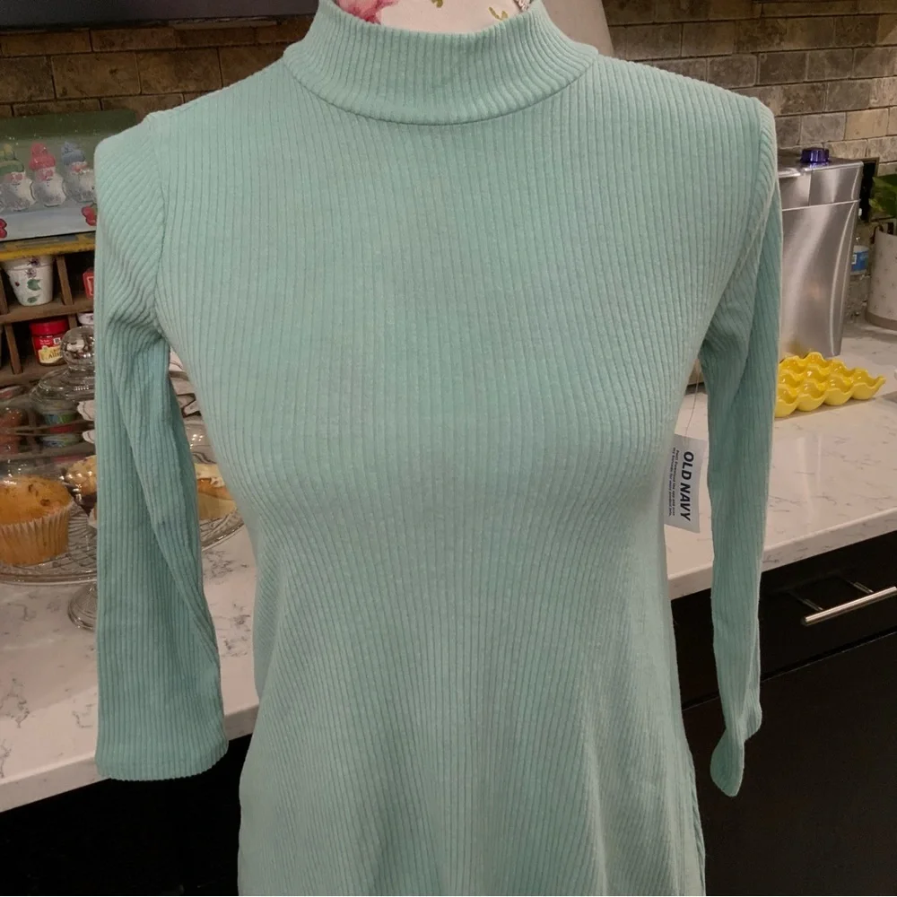 Old Navy Girls Sweater Dress Sz Medium 8 Mock Neck Mint Green Ribbed Soft New